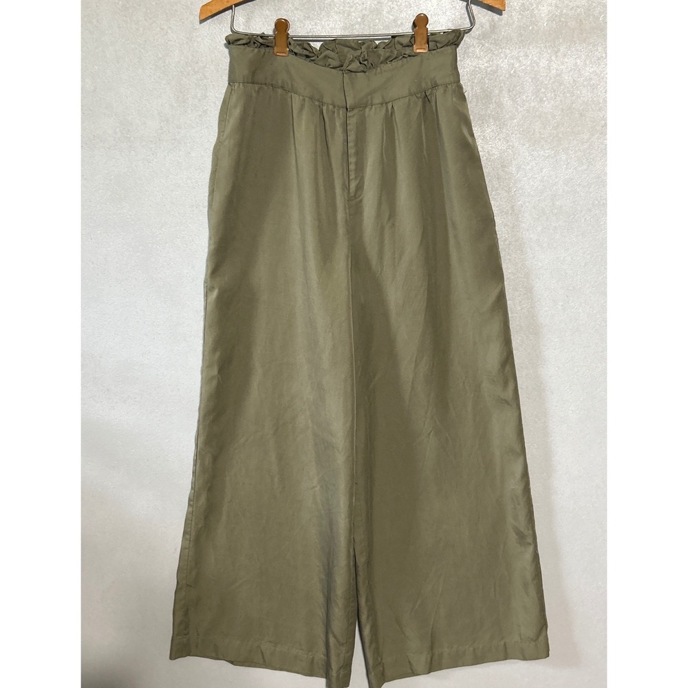 Cremieux Womens Olive Green Lyocell Wide Leg Paperbag Waist Pants Size 0 Cropped